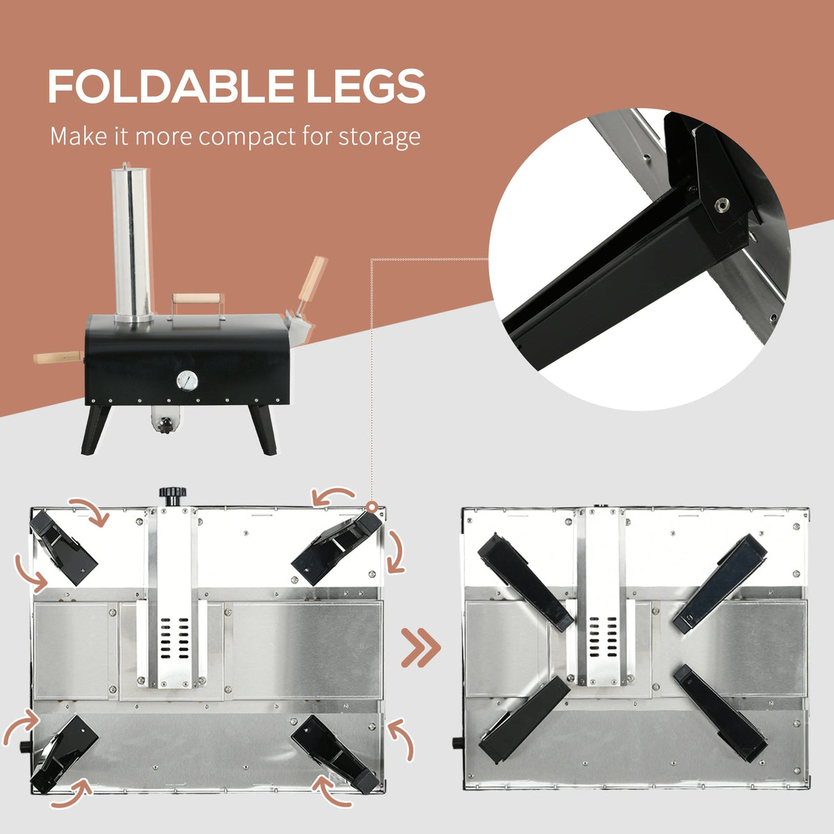 Outsunny Outdoor Pizza Oven with 12" Rotating Stone and Foldable Legs - Michaela's Outdoors