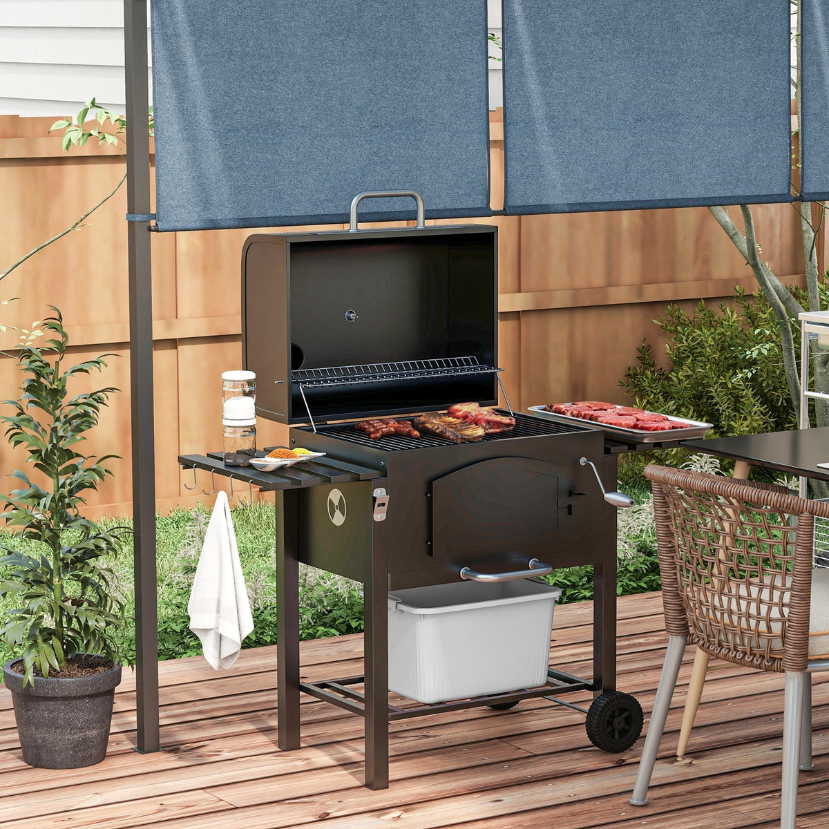 Outsunny Charcoal Grill with Adjustable Height & Folding Shelves - Michaela's Outdoors