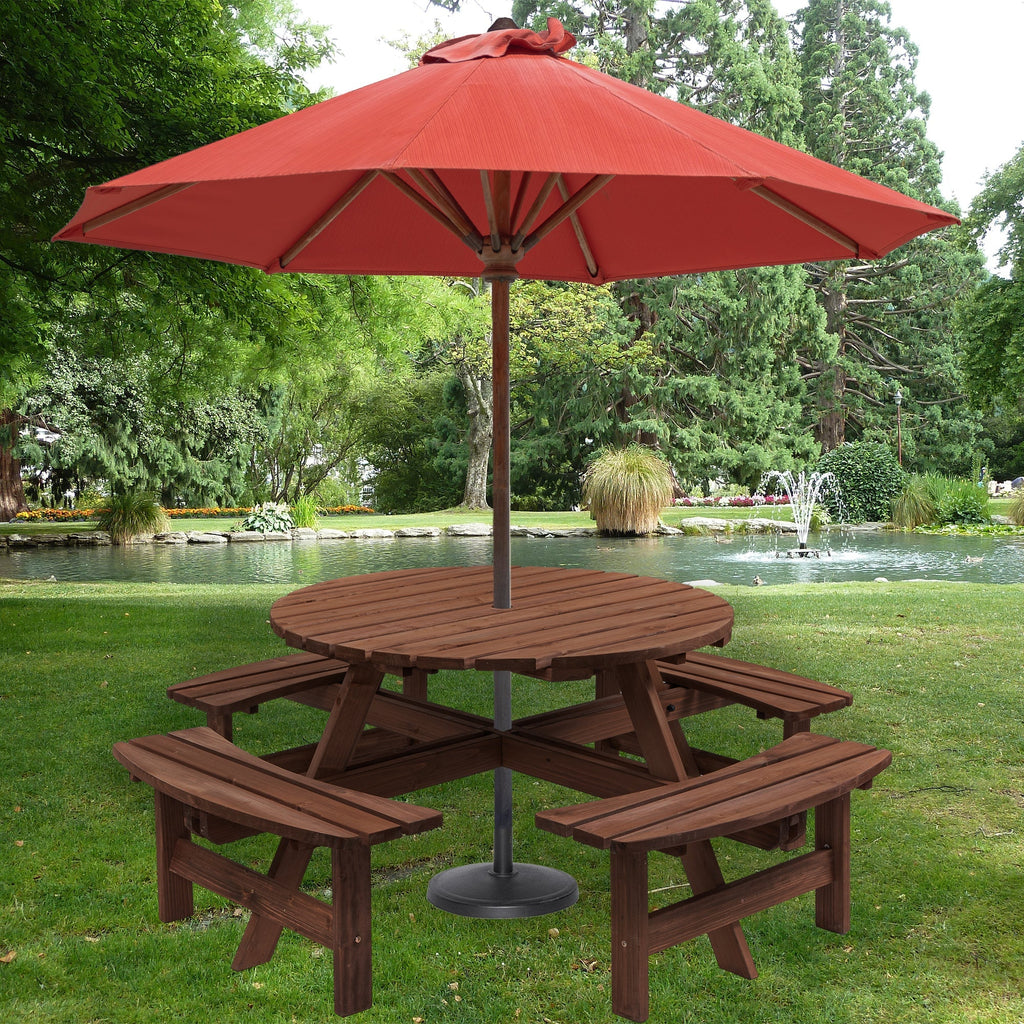 8 Person Wooden Picnic Table Outdoor Camping Dining Table with Seat - Michaela's Outdoors