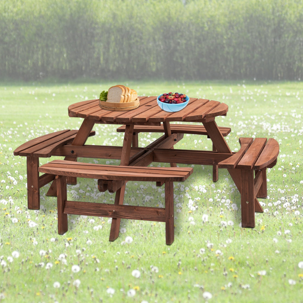 8 Person Wooden Picnic Table Outdoor Camping Dining Table with Seat - Michaela's Outdoors
