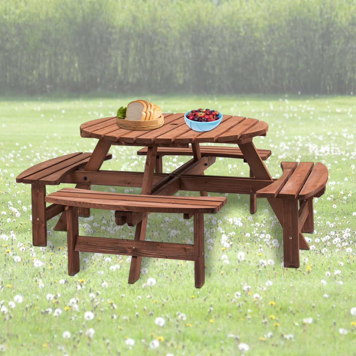 8 Person Wooden Picnic Table Outdoor Camping Dining Table with Seat - Michaela's Outdoors