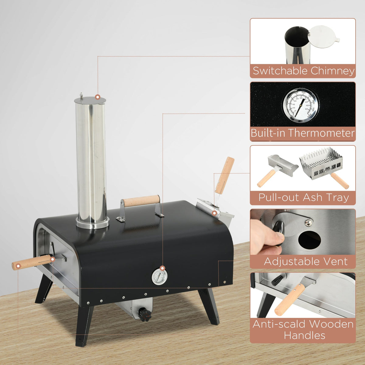 Outsunny Outdoor Pizza Oven with 12" Rotating Stone and Foldable Legs - Michaela's Outdoors