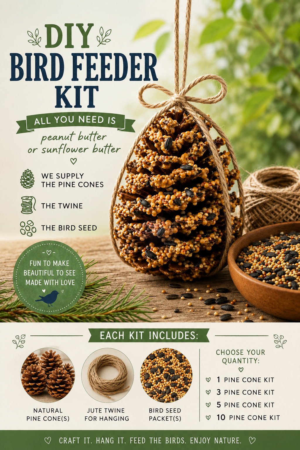 DIY Pine Cone Bird Feeder Kit - Michaela's Outdoors