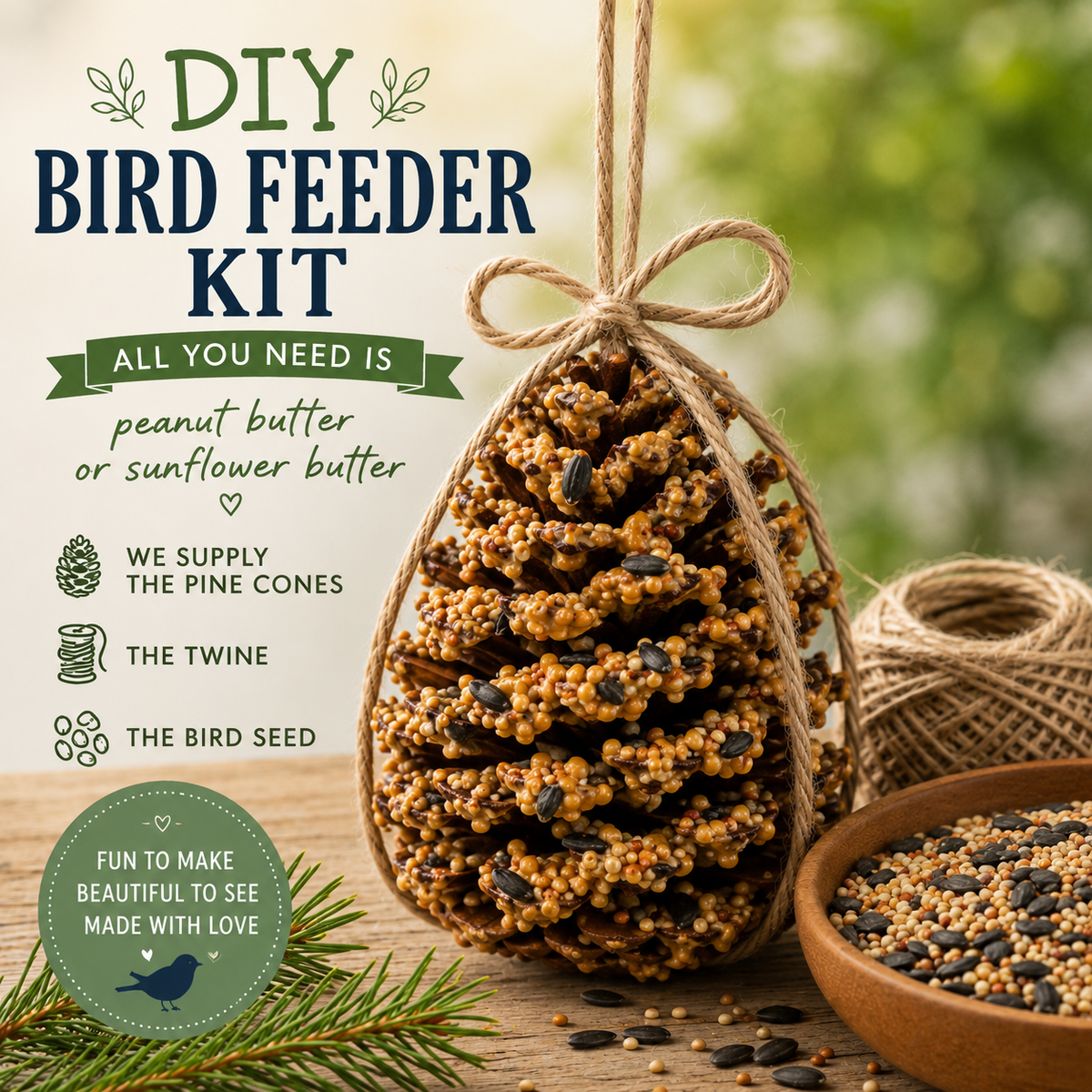 DIY Pine Cone Bird Feeder Kit - Michaela's Outdoors
