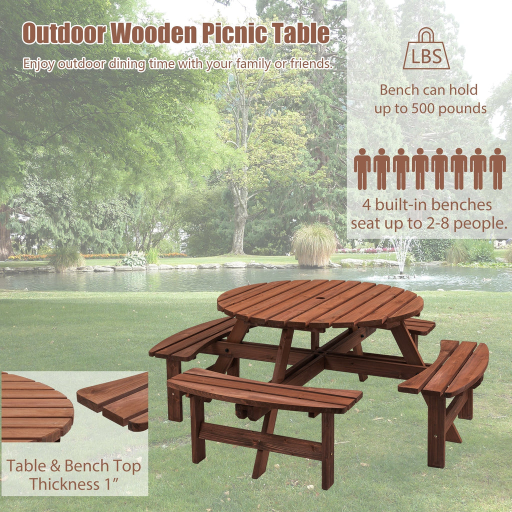 8 Person Wooden Picnic Table Outdoor Camping Dining Table with Seat - Michaela's Outdoors