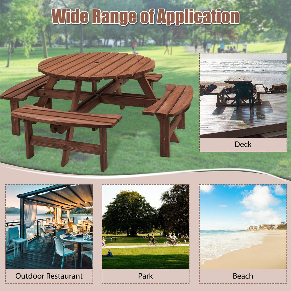 8 Person Wooden Picnic Table Outdoor Camping Dining Table with Seat - Michaela's Outdoors