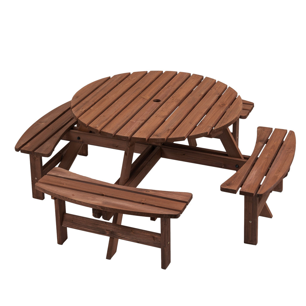 8 Person Wooden Picnic Table Outdoor Camping Dining Table with Seat - Michaela's Outdoors