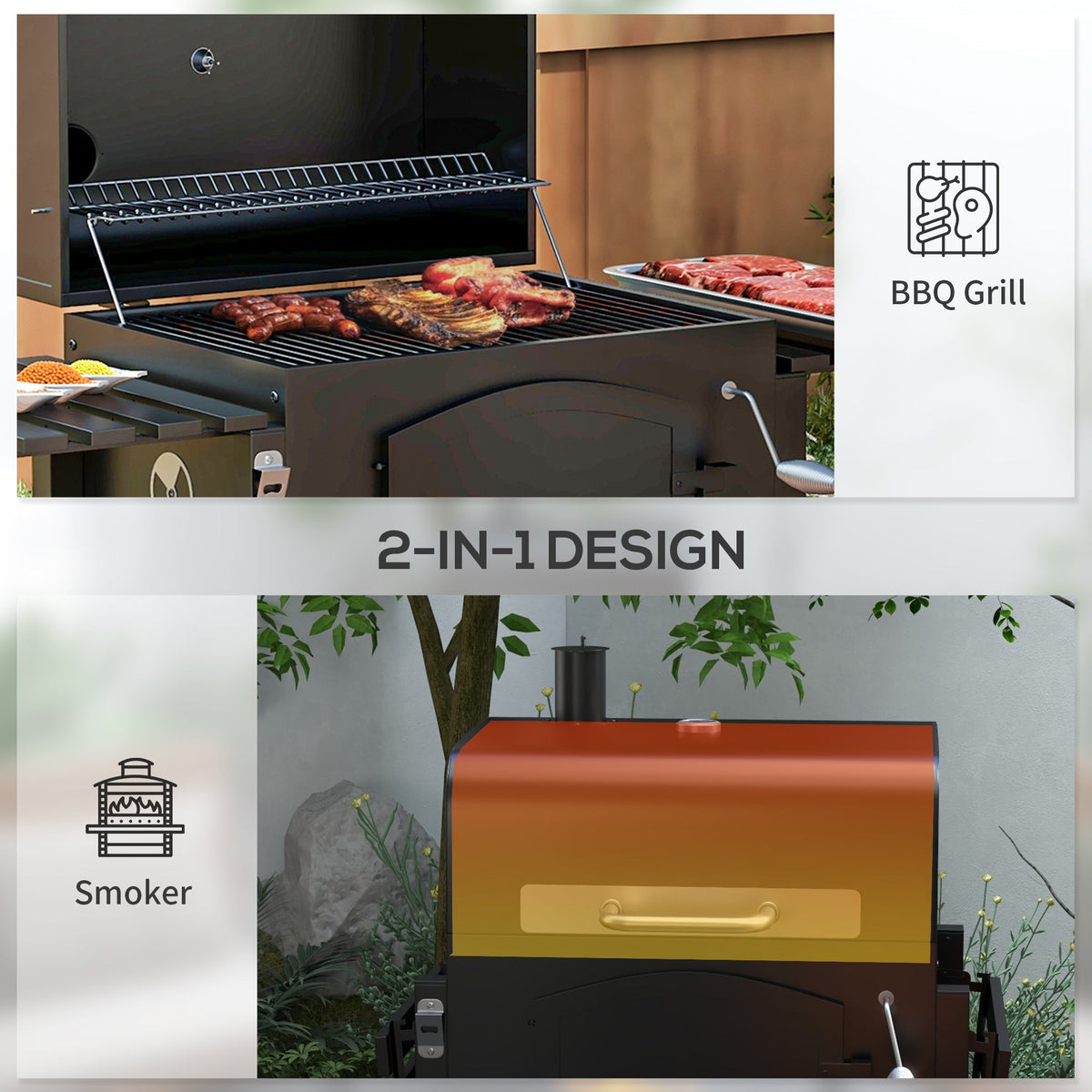 Outsunny Charcoal Grill with Adjustable Height & Folding Shelves - Michaela's Outdoors