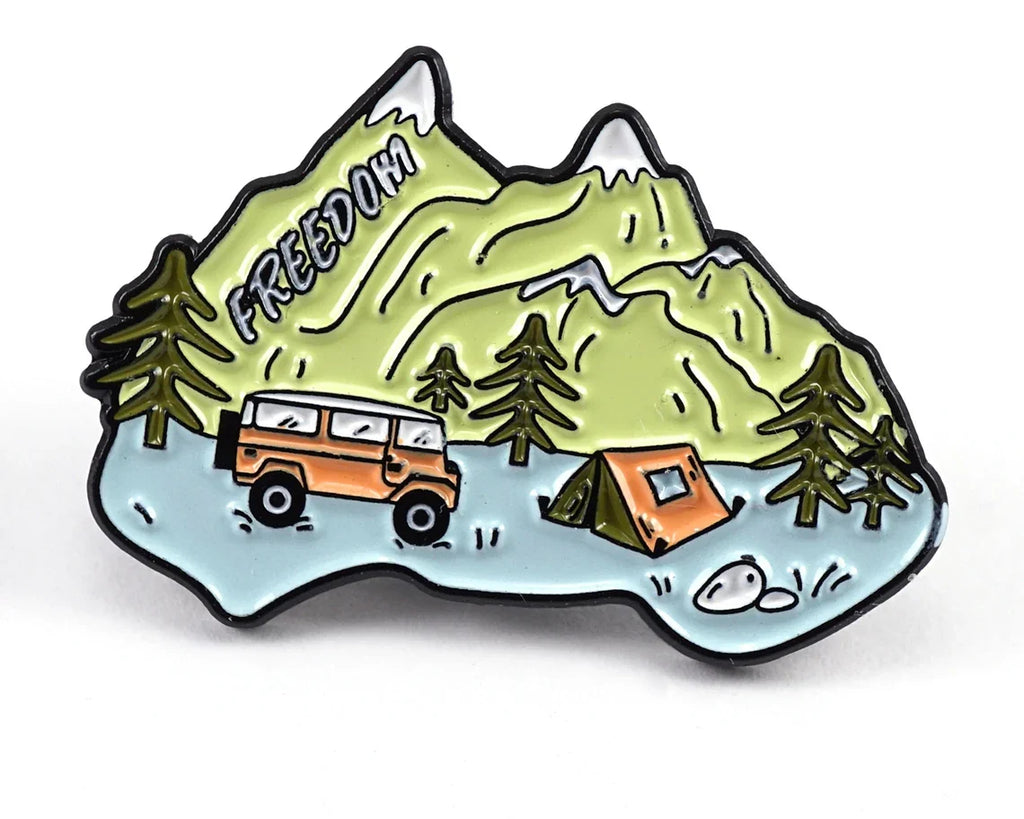 Australia Camping Enamel Pin – Freedom Road Trip & Mountain Adventure Design - Michaela's Outdoors