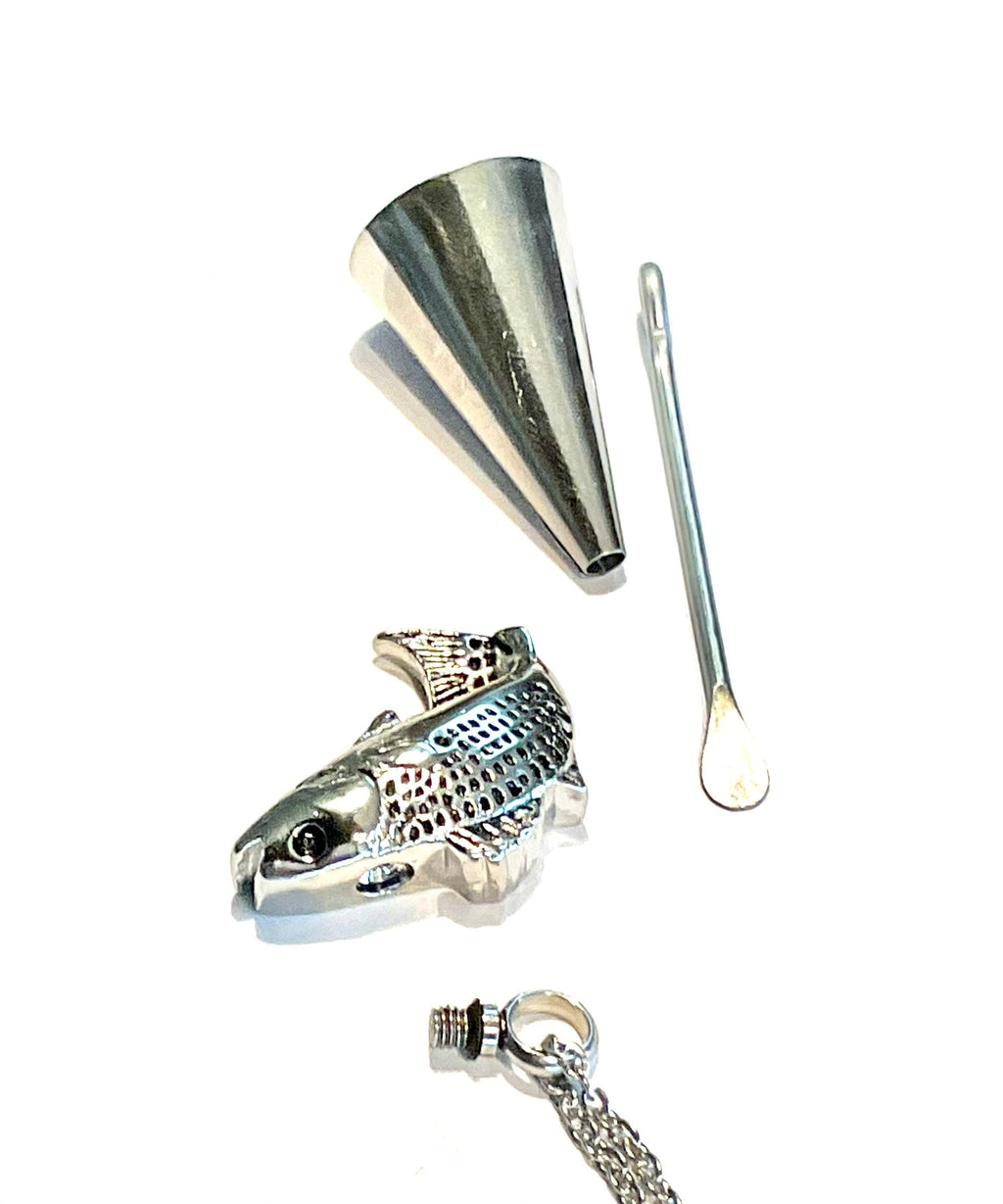 Memorial Fish URN Necklace Silver or Gold Outdoorsman Urn Ash Cremation Waterproof Stainless Steel Cross Container Jewelry Remains Funeral - Michaela's Outdoors