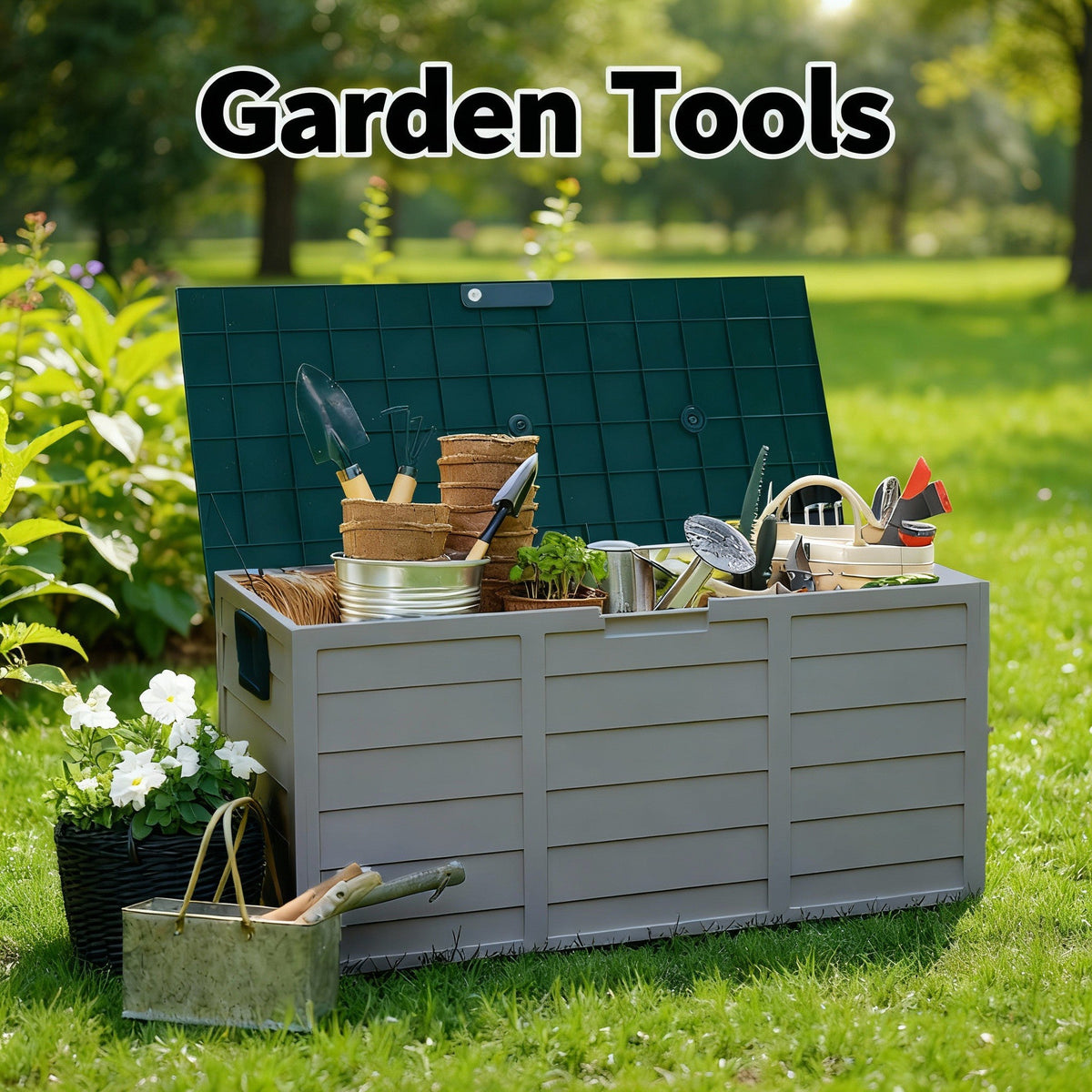 75 Gallon Heavy-Duty Outdoor Deck Box – Waterproof Patio Storage Box with Hinged Lid, Lockable & Easy Assembly - Michaela's Outdoors
