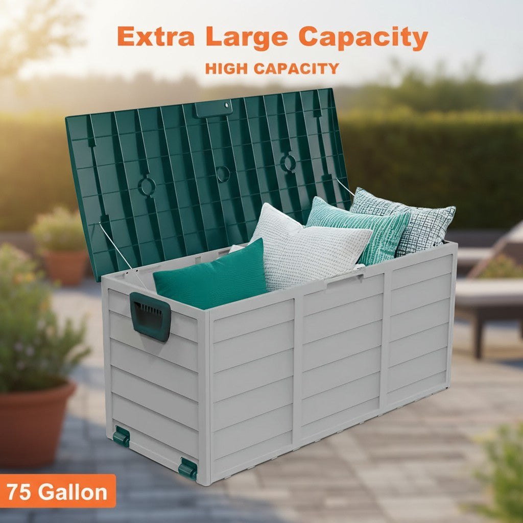 75 Gallon Heavy-Duty Outdoor Deck Box – Waterproof Patio Storage Box with Hinged Lid, Lockable & Easy Assembly - Michaela's Outdoors