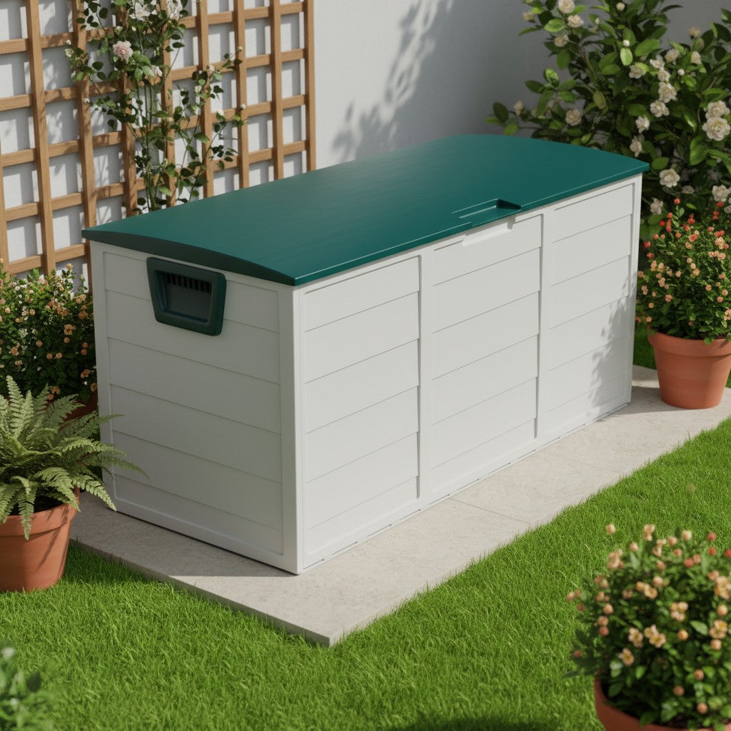 75 Gallon Heavy-Duty Outdoor Deck Box – Waterproof Patio Storage Box with Hinged Lid, Lockable & Easy Assembly - Michaela's Outdoors