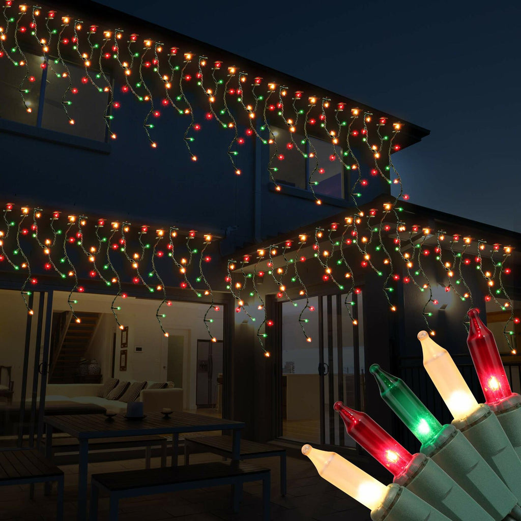RECESKY Christmas Icicle Curtain Lights 7.7ft 100 Multi Color Indoor Outdoor