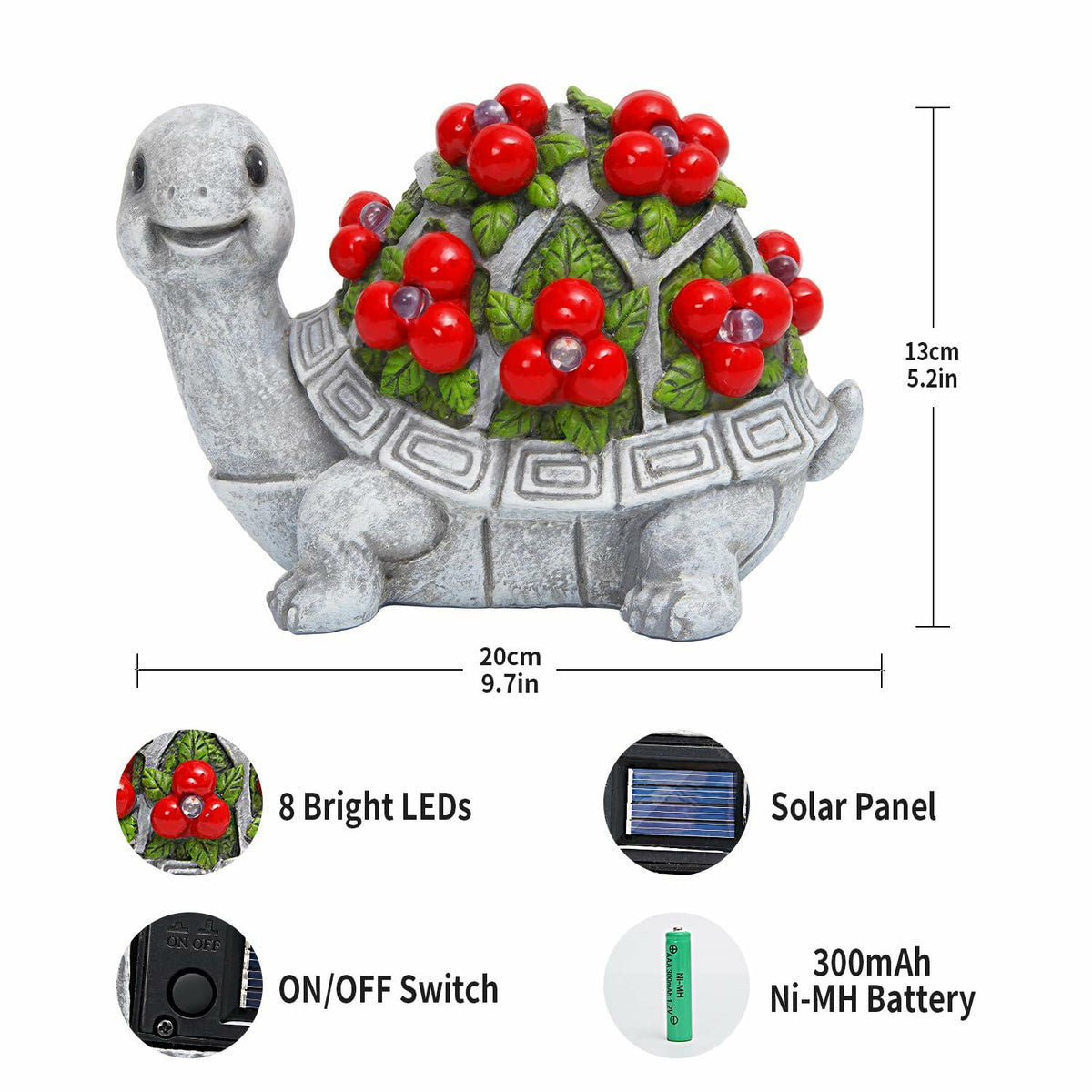 ENOU Solar Garden Turtle Statue Outdoor Patio Yard Decor Large Red Resin - Michaela's Outdoors
