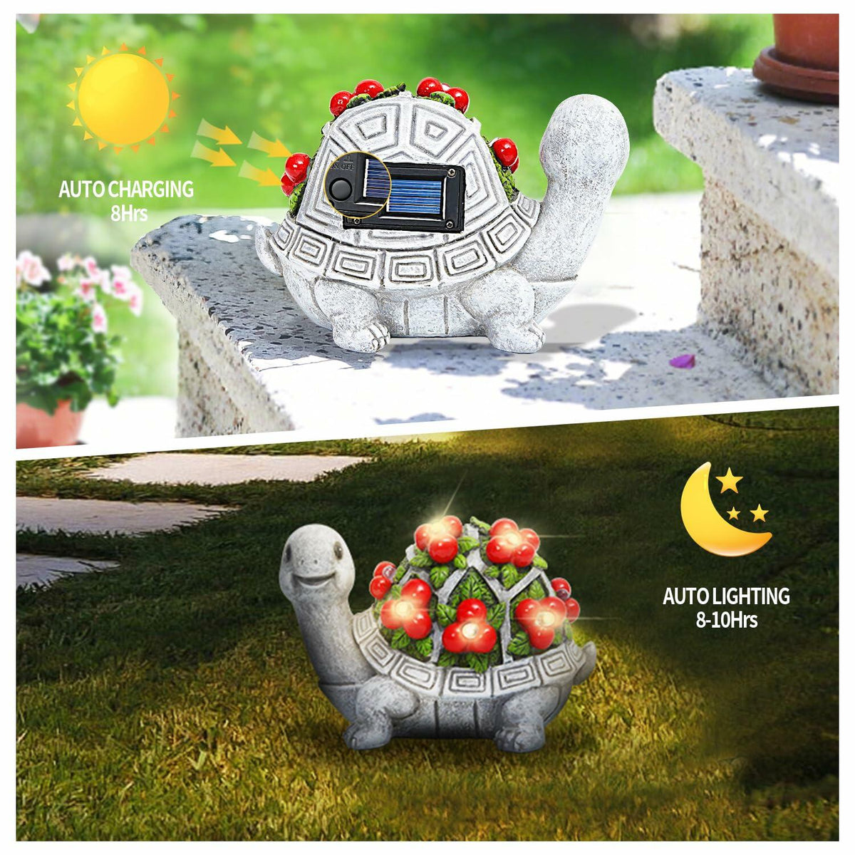 ENOU Solar Garden Turtle Statue Outdoor Patio Yard Decor Large Red Resin - Michaela's Outdoors