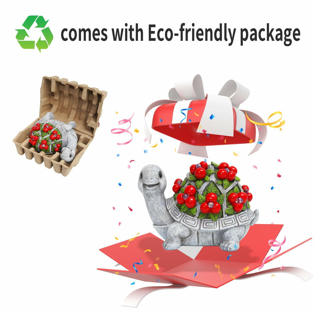 ENOU Solar Garden Turtle Statue Outdoor Patio Yard Decor Large Red Resin - Michaela's Outdoors