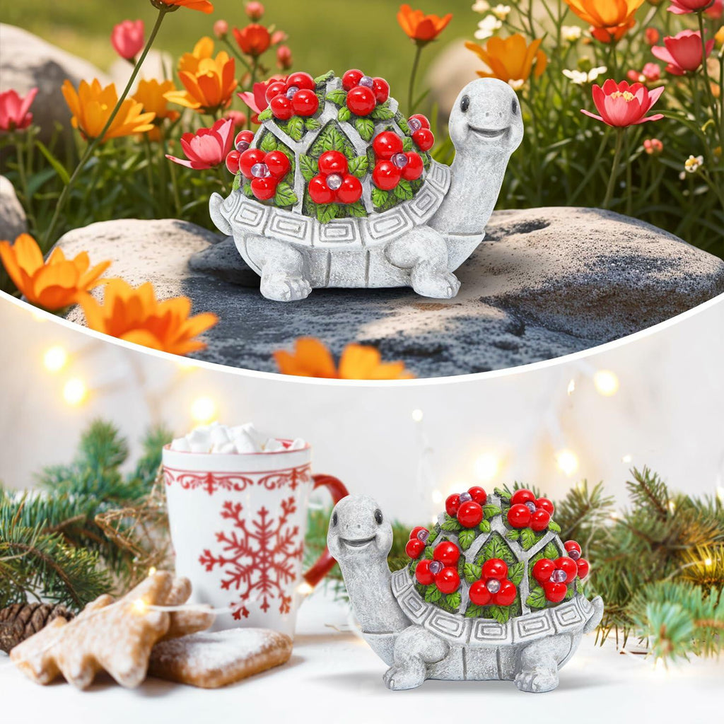 ENOU Solar Garden Turtle Statue Outdoor Patio Yard Decor Large Red Resin - Michaela's Outdoors