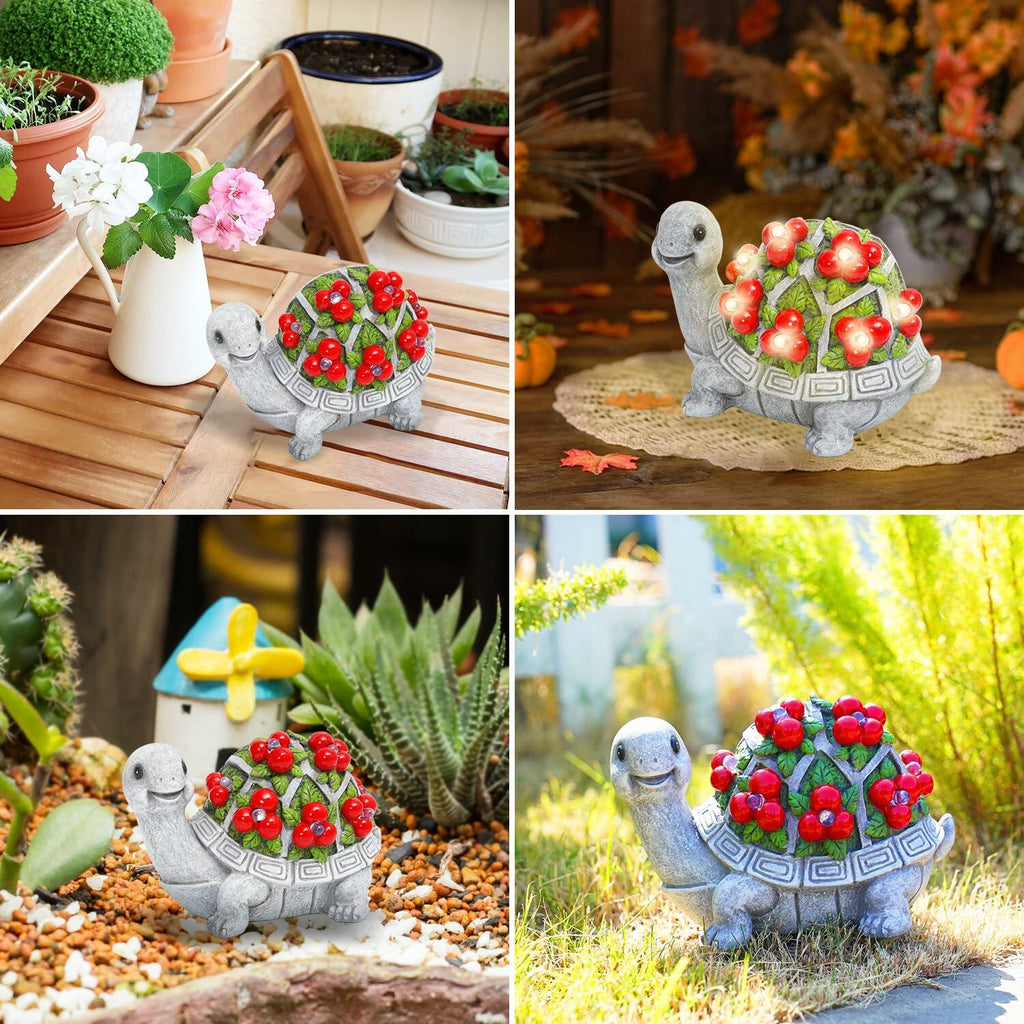 ENOU Solar Garden Turtle Statue Outdoor Patio Yard Decor Large Red Resin - Michaela's Outdoors