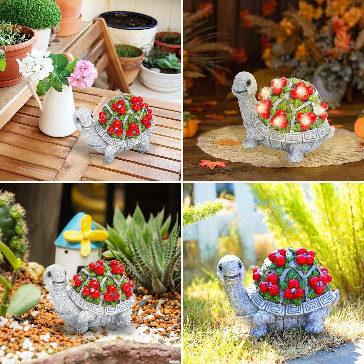 ENOU Solar Garden Turtle Statue Outdoor Patio Yard Decor Large Red Resin - Michaela's Outdoors