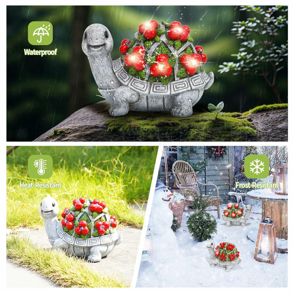 ENOU Solar Garden Turtle Statue Outdoor Patio Yard Decor Large Red Resin - Michaela's Outdoors