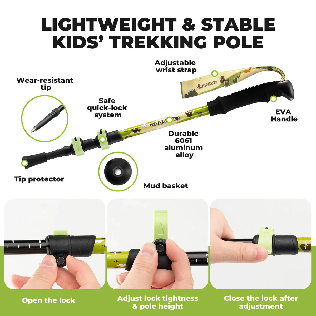 Kids Aluminum Trekking Pole with Adjustable Height
