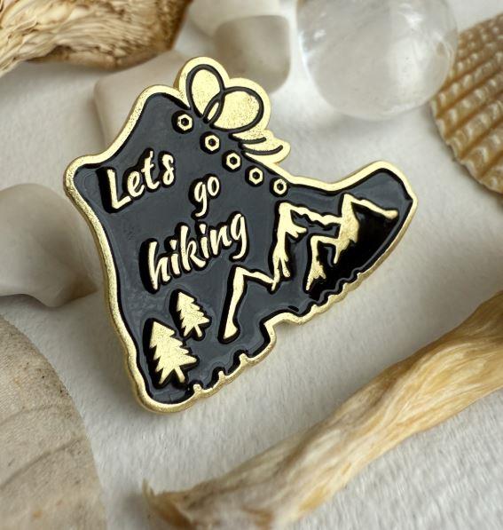 Let’s Go Hiking Enamel Pin – Mountain Boot Outdoor Adventure Lapel Pin - Michaela's Outdoors