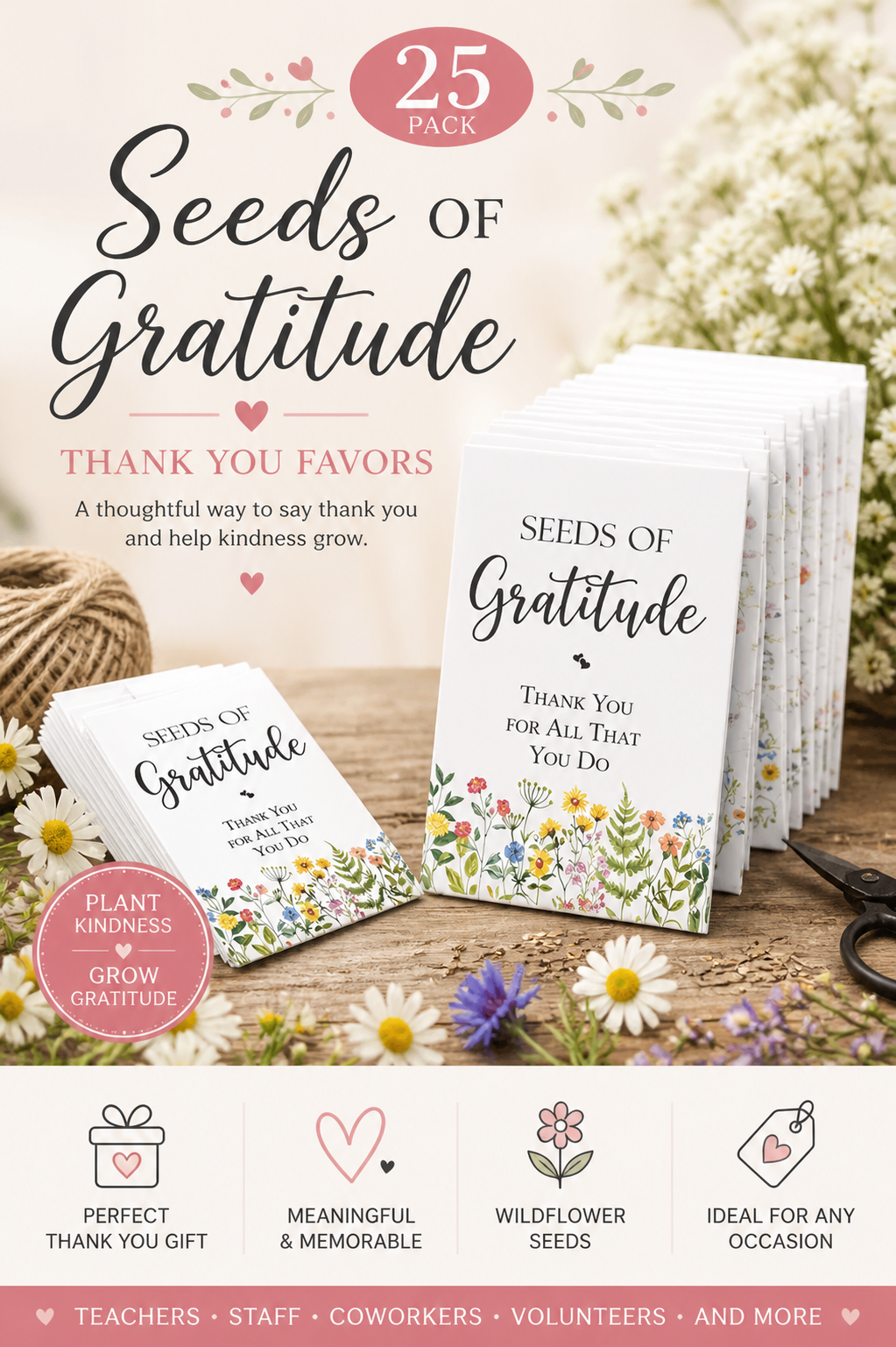 Seeds of Gratitude 25 Pack • Thank You Seed Packets • Wildflower Seed Favors - Michaela's Outdoors